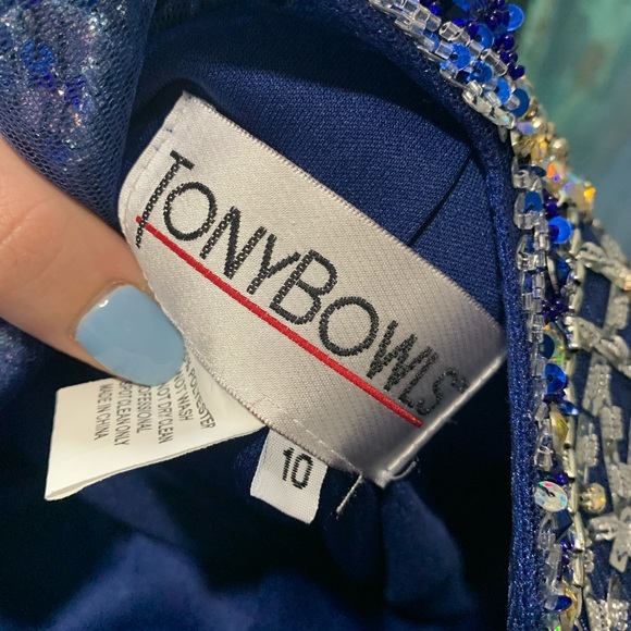 Tony bowls navy blue prom dress with sequins - Picture 4 of 5